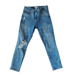 Good American Stretch Distressed High Rise Good Legs Crop Jeans Size 12